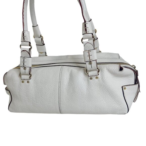 SOLD y2k Vintage Kate Spade White Pebbled Leather Baguette Bag Mini Duffle - Picture 3 of 14